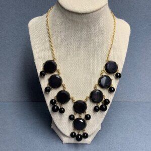 Bubble Statement Necklace 18 In Black Faceted Round Beads Gold Chain Classic Y2K